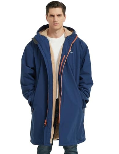 Image of NORDIC OUTLAND Waterproof Winter Coat, Sherpa Lined Hooded Parka, Windproof Change Robe with 7 Pockets, Long Sleeve (UK, Alpha, M, Regular, Regular, Dark Blue)