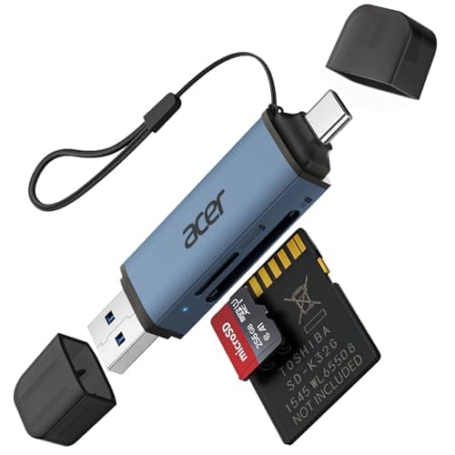 Image of acer SD Card Reader, USB C & USB 3.0 Memory Card Reader Adapter Supports SD/Micro SD/SDHC/SDXC/MMC, Compatible with iPhone 15 Pro, MacBook Pro/Air, iPad Pro 2021, Galaxy S22, Pixel, XPS 13 (Blue)