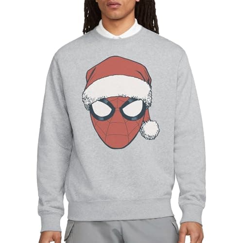 Image of Marvel Spiderman Christmas Santa Hat Portrait Unisex Sweatshirt, Athletic Heather, Large