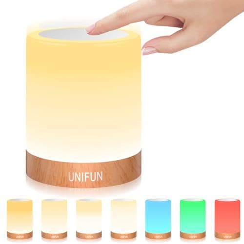 Image of UNIFUN Touch Sensor Table Lamp - Dimmable Bedside Lamp with Warm White Light and Color Changing RGB for Bedrooms Livingrooms