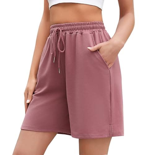 Image of Jezonga Women's Running Shorts Gym Jogger Sweat Athletic Travel Casual Loose High Waisted Lounge Bermuda Sport with Pockets Rose Pink, M