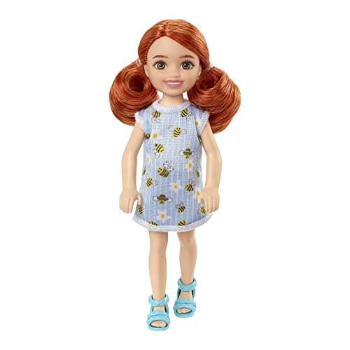 Image of Barbie HGT04 Club Chelsea Mini Girl Doll-Red Hair Wearing Bumblebee, Multicoloured