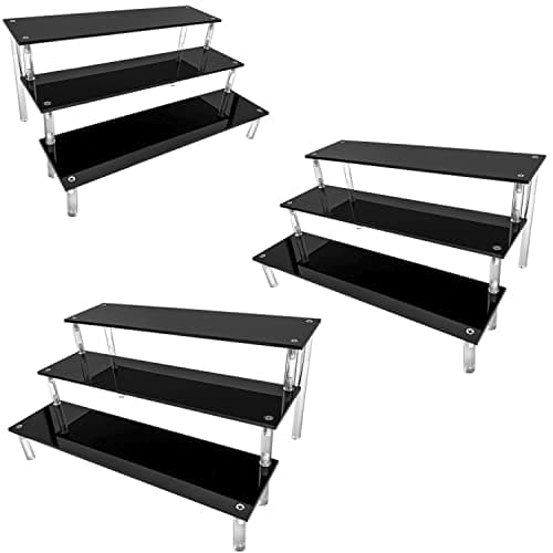 Image of AZEAM 3 Packs Acrylic Riser,Black Acrylic Shelf Riser 3 Tier Perfume Display Stand Large Collection Organizer Shelf Stand for Cologne Cupcake Funko POP Desserts Holder Cosmetic Products Tabletop