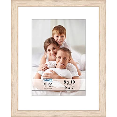 Image of Icona Bay - 10x8 Light Oak Picture Frame with Removable Mat for 5x7 Photo - Modern Style Engineered Wood Frame - Table Top or Wall Mount - Bliss Collection