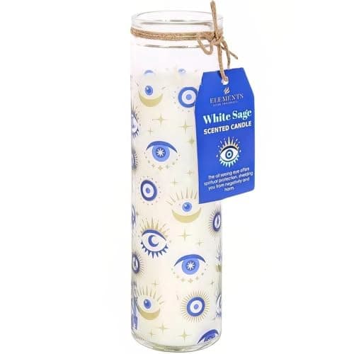 Image of All Seeing Eye White Sage Tube Candle with Blue & Gold Glass Design - 21 x 6 cm (1 Pc) - Perfect for Meditation & Home Decor
