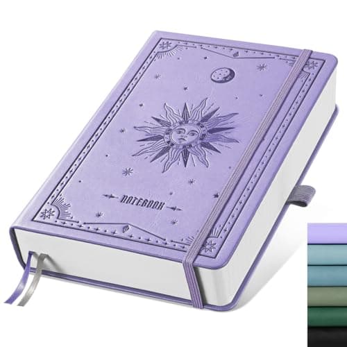 Image of EMSHOI A5 Notebook Lined Journal - 320 Numbered Pages, 100gsm Thick Notepad, Hardcover Leather College Ruled Note Book for Women Men School Work Writing Note Taking, 14.5 x 21cm - Light Purple