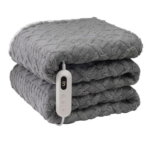 Image of Neo Electric Cable Knit Heated 160X130cm Throw Reversible Blanket Fleece Sherpa 9 Heat Settings Machine Washable (Grey)