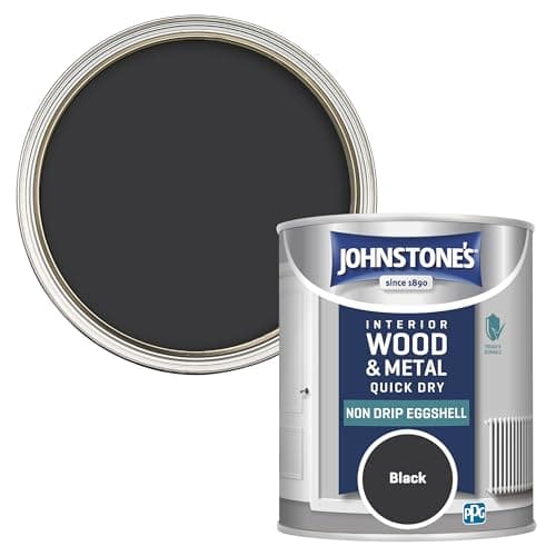 Image of Johnstone's - Quick Dry & Nondrip Eggshell Paint for Wood & Metal - Black | Interior | Low Odour, Water-Based Formula, Dry in 1-2 Hours | 12m2 Coverage per Litre | 750ml