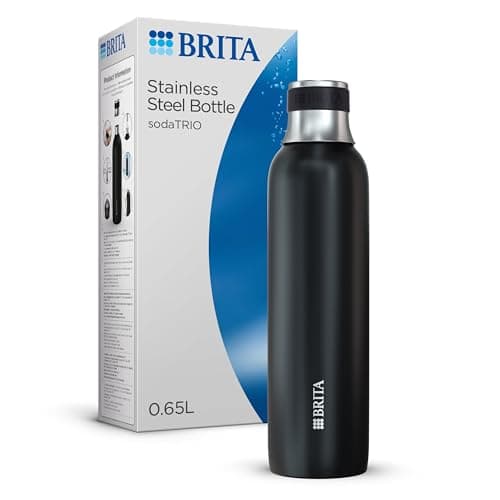 Image of BRITA Stainless Steel Bottle Black for SodaTRIO Water Carbonator [0.65 L] - Insulated & Double-Walled Premium Stainless Steel Bottle with Stylish Silicone Ring on the Cap for Non-Slip Handling, Small