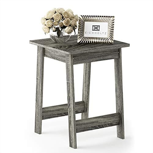 Image of Furinno BEGINNING Side Table, Square End Table with H-Legs, Night Stand, Bedside Table, for Living Room, Bedroom, French Oak