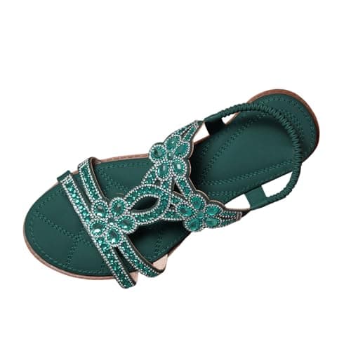 Image of Generisch Women's Green Floral Wedge Heel Slingback Sandals with Elastic Ankle Strap, Size 7.5 UK