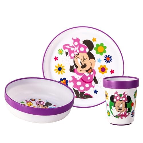 Image of 3pcs Reusable Bicolor Premium Kids Dinner Tableware Set Plate, Bowl & Tumbler, BPA Free (Minnie Mouse)