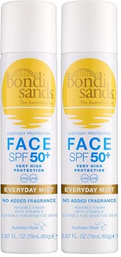 Image of Bondi Sands SPF 50+ Fragrance Free Face Sunscreen Mist | Broad Spectrum UVA & UVB Protection with 72 Hour Hydration, Invisible Finish, Dermatologically Tested + Cruelty Free | 79 mL/2.11 Oz