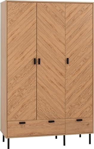 Image of Seconique Leon 3 Door 2 Drawer Wardrobe in Medium Oak Effect