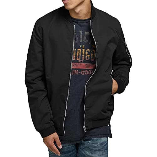 Image of JACK & JONES Men's 100% Polyester Long Sleeve Bomber Jacket (M, Black)