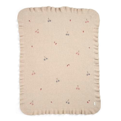 Image of Mamas & Papas Small Knitted Blanket, Berry Frill, 80 x 100 cm