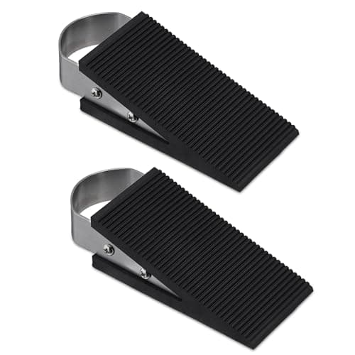 Image of Door Stops,2 PCS Anti-Skid Heavy Duty Doorstops Wedge Holders with Stainless Steel Handle Black Door Wedges Rubber Doorstoppers Floor Stopper Wedge for Home Office