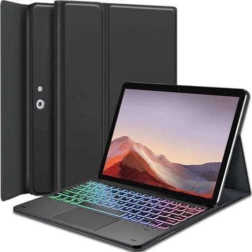 Image of Wineecy Touchpad Keyboard Case for 12.3" Microsoft Surface Pro 7+/7/6/5/4, 7 Color Rainbow Backlight Detachable Bluetooth Trackpad Keyboard Folio Smart Cover