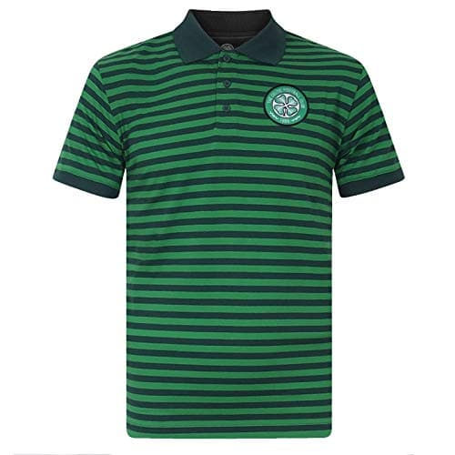 Image of Celtic FC Official Football Gift Mens Striped Polo Shirt Green Marl Large