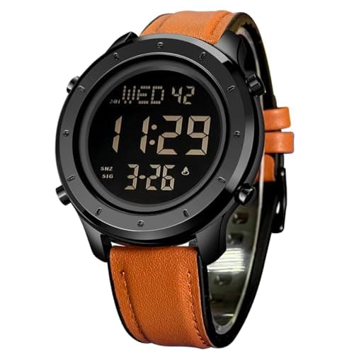 Image of zolohoni Mens Leather Watch for Men Digital Watch Men's Wrist Watches LED Minimalist Stainless Steel Waterproof Stopwatch