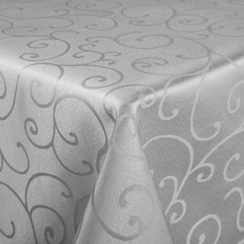 Image of AMFUN Table Cloth Rectangular 100 * 140 cm,Polyester Jacquard Tablecloth,Washable Dust-Proof Table Cover for Kitchen Dinning Indoor Decoration(Grey)