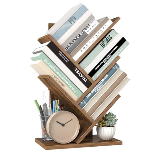 Image of VASAGLE CUSTOS Collection - Tree Bookshelf, Modern Bookcase, Floor Standing Book Shelf, for Bedroom, Living Room, Home Office, 17.2 x 30 x 51 cm, Rustic Brown LBC183X01