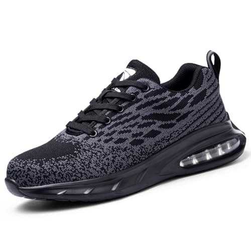 Image of BVTUD Steel Toe Cap Trainers Men Women Lightweight Safety Trainers Work Safety Shoes with Air Cushion Comfortable Steel Toe Cap Boots Black, 14 UK