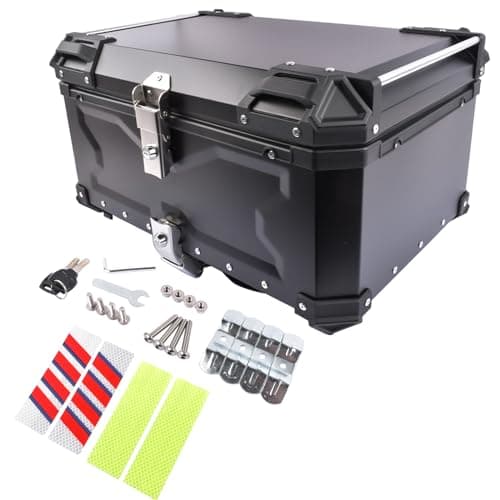 Image of GELUOXI 65L Motorbike Top Case, Aluminum Waterproof Top Box for Motorcycle Luggage Box with Security Lock for Storage Helmet, Motorbike Top Case Black