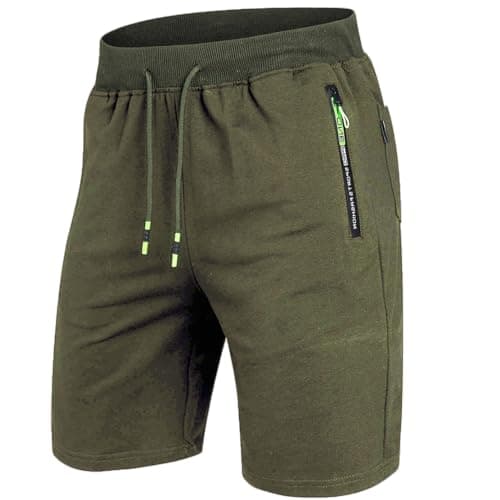 Image of Tansozer Mens Gym Shorts Summer Casual Sports Workout Short Pants with Zip Pockets Army Green XXL