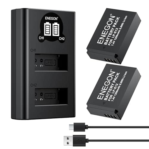 Image of ENEGON LP-E12 Battery and Smart LED Charger Kit for Canon EOS M50, M50 Mark II, M, M2, M10, M100, M200, Rebel SL1, PowerShot SX70 HS SLR Cameras.