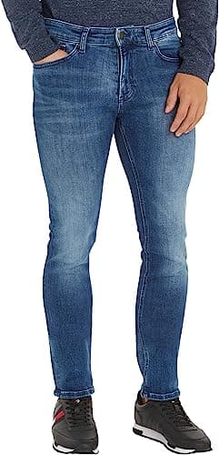 Image of Tommy Jeans Men's Scanton Slim Dyjmb Jeans, Dynamic Jacob Mid Blue Stretch, 27W / 30L