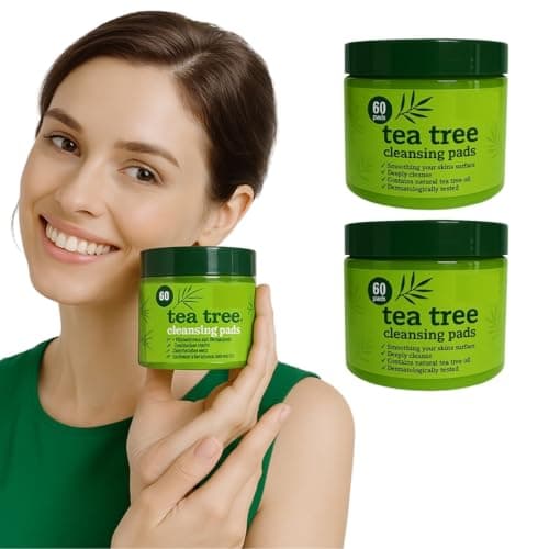 Image of 3- PACK Tea Tree Face Cleansing Pads –3 x60 Count (180 Pads Total) Wipes| Reusable Makeup Remover & Anti-Blemish Toner Deep Clean & Oil Control for for Acne-Prone Skin |Witch Hazel Formula