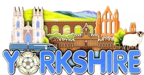 Image of Yorkshire Skyline Fridge Magnet Word Souvenir Gift White Rose Landmarks County