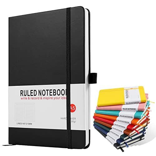 Image of A5 Notebook, Journal Note Pad Hardback Journal Notebook A5 Notepad Composition Notebooks PU Leather Notebook for Office School Home Business Writing & Note Taking 200 Pages (100 Sheets)-Black