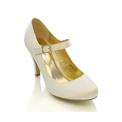 Image of Womens Bridal Stiletto White Ivory Satin Ladies Heels Wedding Bridesmaid Court Shoes Size 3 4 5 6 7 8 (UK 3/EU 36/US 5, Ivory Satin)