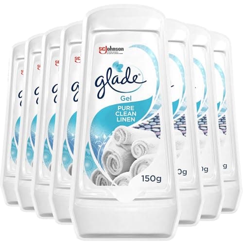 Image of Glade Solid Gel Air Freshener, Odour Eliminator for Home & Bathroom, Clean Linen, Pack of 8 (8 x 150g)