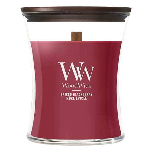 Image of WoodWick Medium Hourglass Scented Candle | Spiced BlackBerry | with Crackling Wick | Up to 60 Hours Burn Time