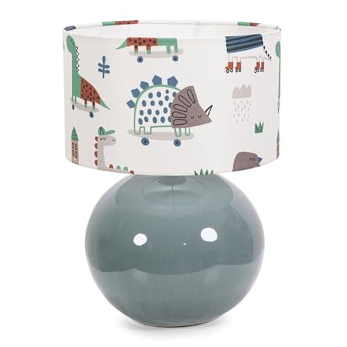 Image of ValueLights | Eucalyptus Ceramic Table Lamp with Cartoon Dino Drum Lampshade Living Room Bedside Light | Table Lamps, Home Décor & Improvement Essential | Included LED Bulb