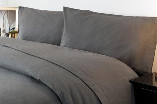 Image of Belledorm Soft Brushed Cotton Fitted Bed Sheet with matching FREE 2 x Pillow cases, 100% Brushed cotton Flannelette, 30cm depth, cosy, warm comfortable bedding set (King Size, Charcoal Grey)
