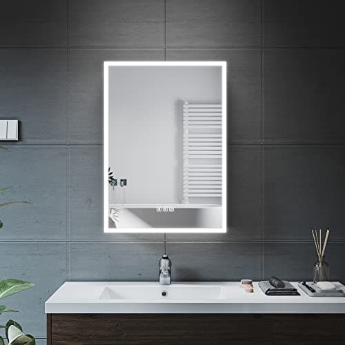Image of ELEGANT Bathroom Mirror Cabinets Stainless Steel Modern Shaver Socket Bathroom Mirror Cabinet with Demister Pad & Bluetooth Speaker 500 x 700 mm Single Door Wall Mounted Storage Units with Led Light