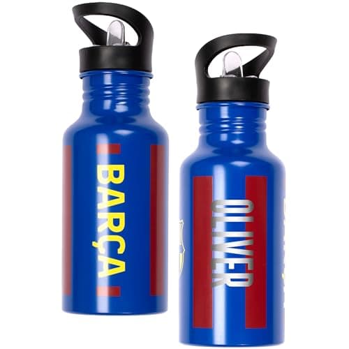 Image of FC Barcelona Personalised Metal Water Bottle 500ml – Engraved Name School & Training Bottle – Gift for Boys & Football Fans