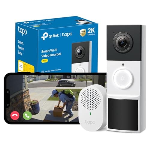 Image of Tapo TD21 Battery Video Doorbell Wireless 2K 3MP Ultra-Clear Doorbell Camera, Ring Chime Included, Color Night, 160°DFOV Ultra-Wide, TP-Link Free AI Detection,IP65, 6-Month Battery,No Monthly Fee