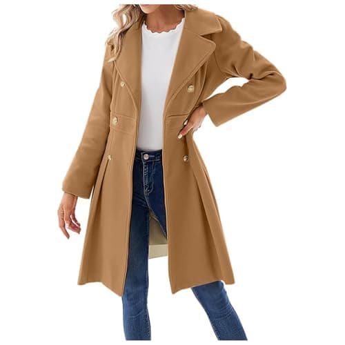 Image of Generisch Winter Jacket Women's Trench Coat Leisure Jacket Women's Autumn/Winter Lapel Double Breasted A-line Coat with Pockets Coat, coffee, M