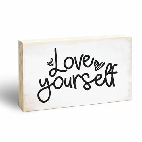 Image of Rustic Pine Wood Block Sign - Love Yourself - Positive Wooden Plaque For Desk Top, Shelf, Living Room, Gift For Friends, Home & Office Decorations(3 X 5 Inches) - 11