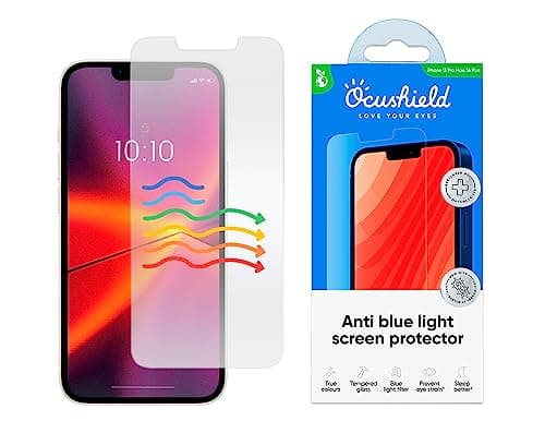 Image of Ocushield Anti Blue Light Screen Protector for iPhone 13 Pro Max | 14 Plus (6.7") - 9H Tempered Glass Filter Blocks UV & Blue Light, Anti-Bacterial, Designed by UK Optometrists