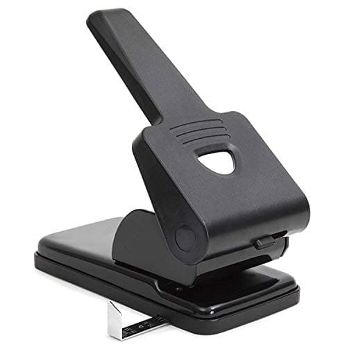 Image of Belle Vous Extra Heavy Duty 2 Hole Punch - 70 Sheet Capacity - Distance Between Holes 8cm (3.15 inches) - Black Desktop Hole Puncher with Lock Down Handle - Suitable for the Home, Office and School