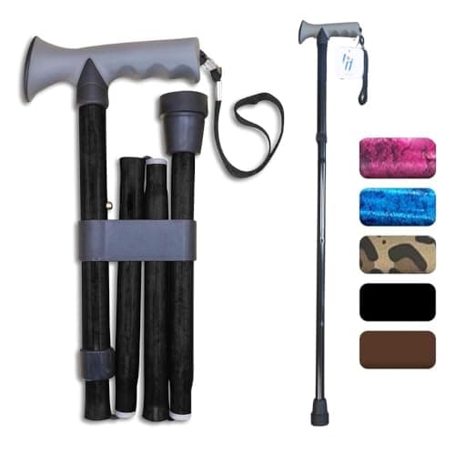 Image of Life Folding Walking Stick with Comfort Gel Handle – Adjustable Height 33–37” Lightweight Aluminium Walking Cane for Elderly & Arthritis Support, Non-Slip Rubber Tip, Wrist Strap, Right or Left Handed