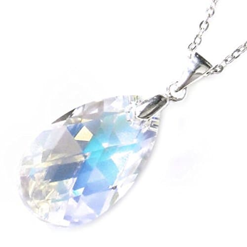 Image of Queenberry Sterling Silver Austrian Elements Aurora Borealis Teardrop Pendant Necklace, 16" + 2" Extender