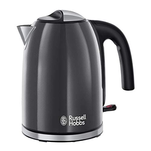 Image of Russell Hobbs Grey Stainless Steel 1.7L Cordless Electric Kettle with black handle (Fast Boil 3KW, Removable washable anti-scale filter, Pull to open hinged lid, Perfect pour spout) 20414