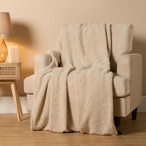 Image of Brentfords Natural Teddy Throw Sofa Fleece, Warm Cosy Blanket Bed Thick Ultra Comfy Blanket for Sofa Super Soft Bed Throw Fleece Blanket - Natural, 150 x 200cm